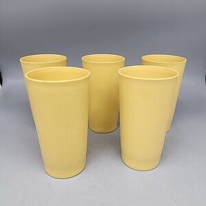 VTG Tupperware #873 Yellow Drink Cups Set Of 5 12 Ounce Tumblers Harvest Gold